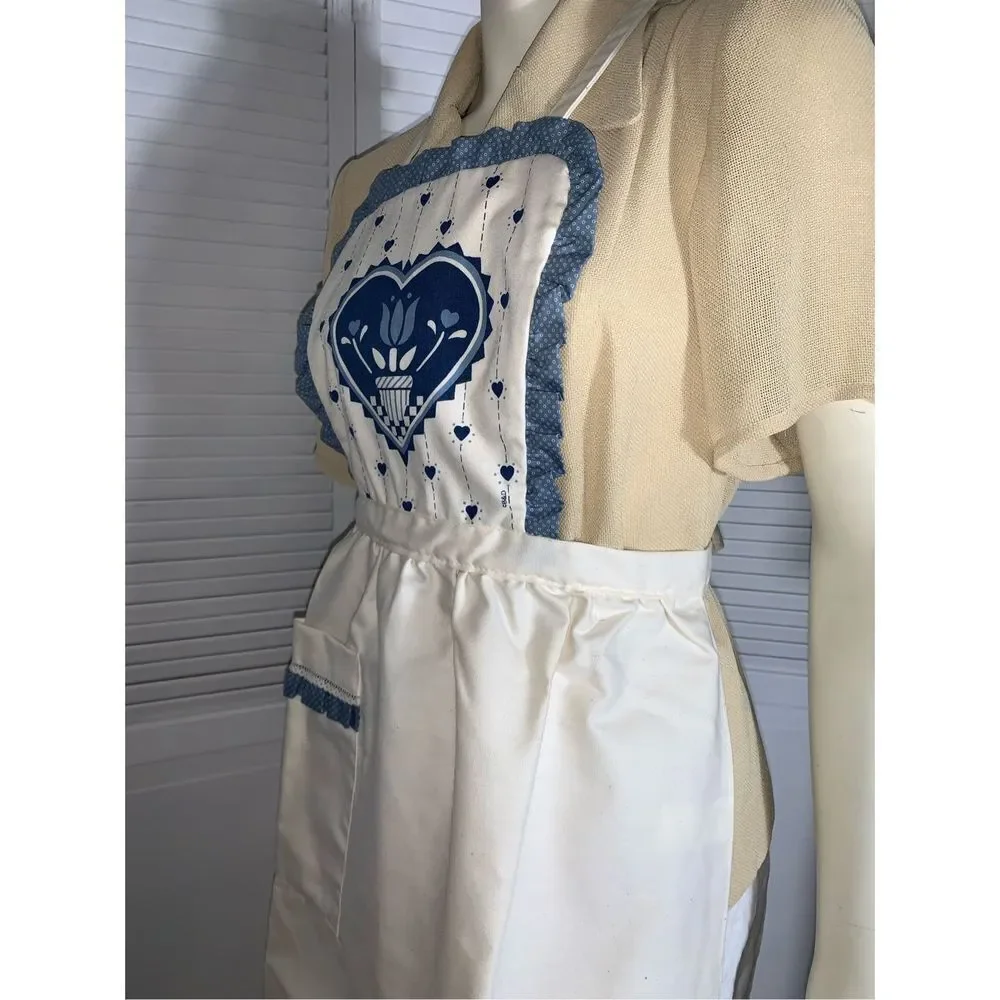 NWOT Vintage‎ Full Apron Blue Country Kitchen Blue Hearts Adult Size